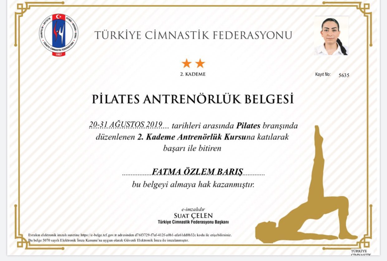 Сертификат тренера пилатеса 2-й ступени Т.Ц.Ф. - тренер Stüdyomaya Pilates